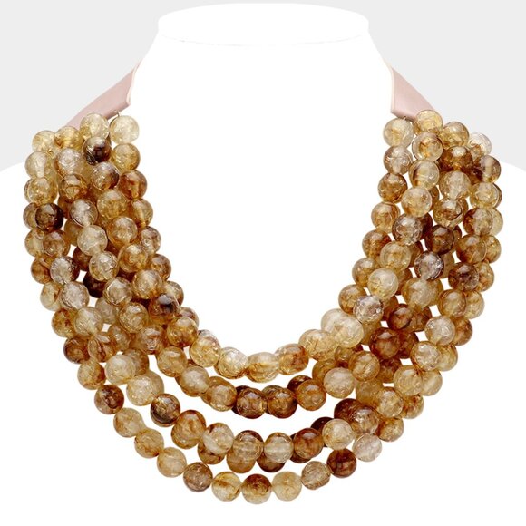 NEW Stunning Hand Beaded 7-Strand Bib Statement Necklace in Beach Sand Shades - Picture 8 of 10